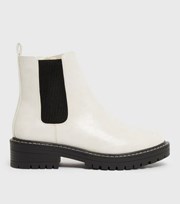 New Look Off White Leather-Look Chunky Chelsea Boots